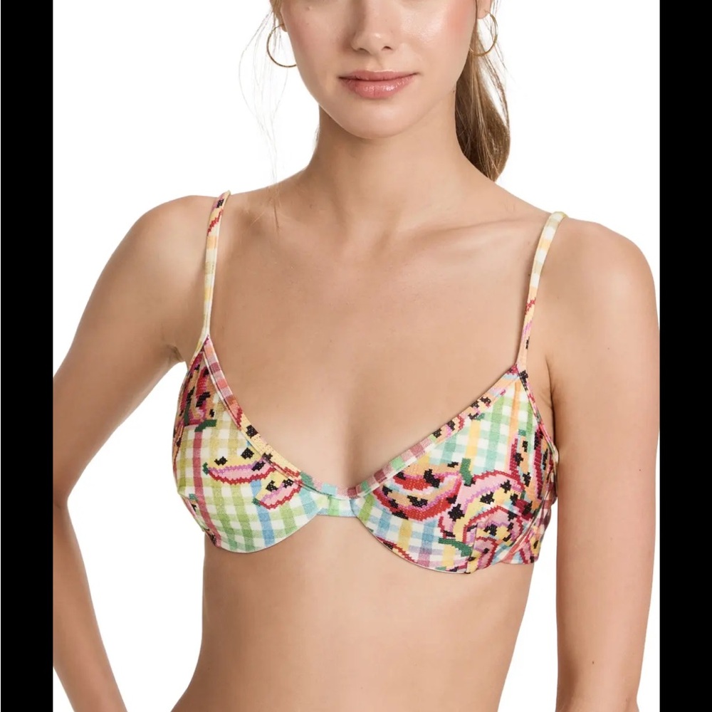 Farm Rio Banana Vichy Swim‎ Bikini Top Womens Size XS Summer Vacation NEW